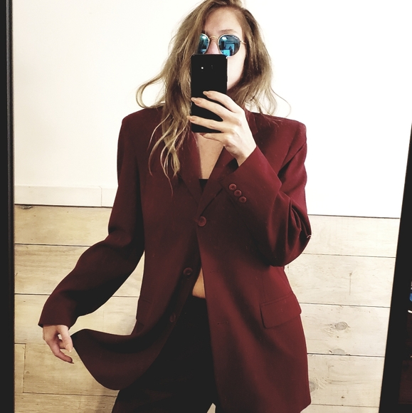 Jones new York red oversize relaxed fit boyfriend blazer with shoulder pads - Picture 2 of 9